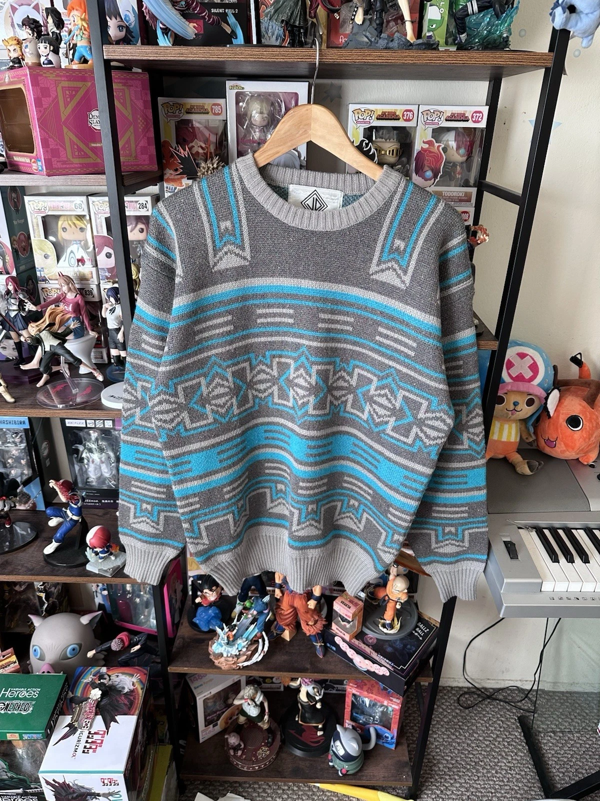 Vintage Wool Sweater Grey Teal Southwestern Geometric Men’s M USA