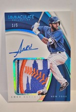 1/5 2018 Immaculate BLUE Amed Rosario WORN JUMBO NY LOGO PATCH ON CARD AUTO RC