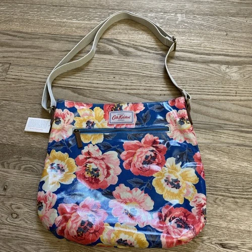NWT Cath Kidston Peony Floral Oilcloth Large Shoulder Bag Leather Cottage