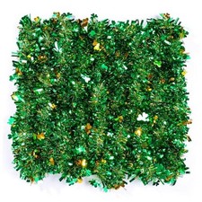33ft St Patrick's Day Tinsel Garland,Shamrock Metallic Twisted Hanging Garland