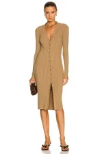 ENZA COSTA Lurex Sweater Rib Cardigan Midi Dress Sand S (1) $298 D1 251