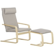 HOMCOM Poltrona Design Legno e Tessuto con Pouf Poggiapiedi e Poggiatesta Grigio