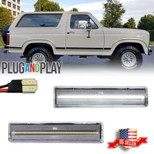 2X Front Fender White LED Side Marker Light For 80-86 Ford Bronco F150 F250 F350