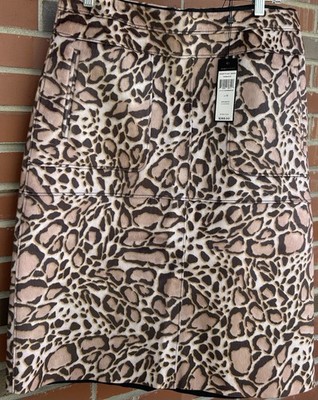 BCBG Max Azria Margaux Leopard Spotted Ocelot Faux Fur Pony Hair Skirt Sz 12 NWT