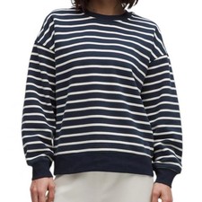 Lululemon Women  s Small Perfectly Oversized Fleece Crewneck Pullover Navy Stripe