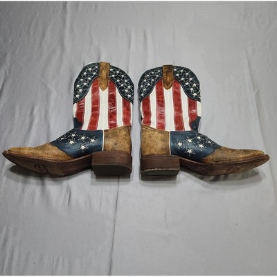 JB Dillon Old Glory Distressed Cowboy Boots Brown Leather Square Toe 11 D