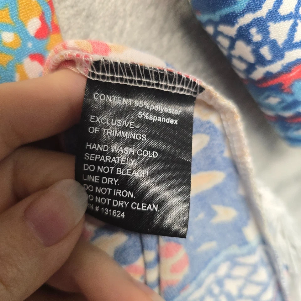 Calessa Top Womens Sz Medium Blue Orange White Multi Off Shoulder Fringe - Image 4 of 4