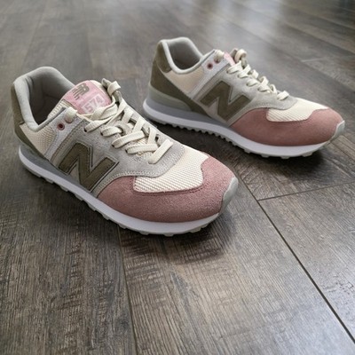 New Balance 574 Classics Mens Size 8 Pink Olive Cream Suede Ml574TIR Nice!