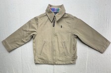 Polo Ralph Lauren Boys 3T Khaki Harrington Jacket Plaid Cuff Collar Full Zip