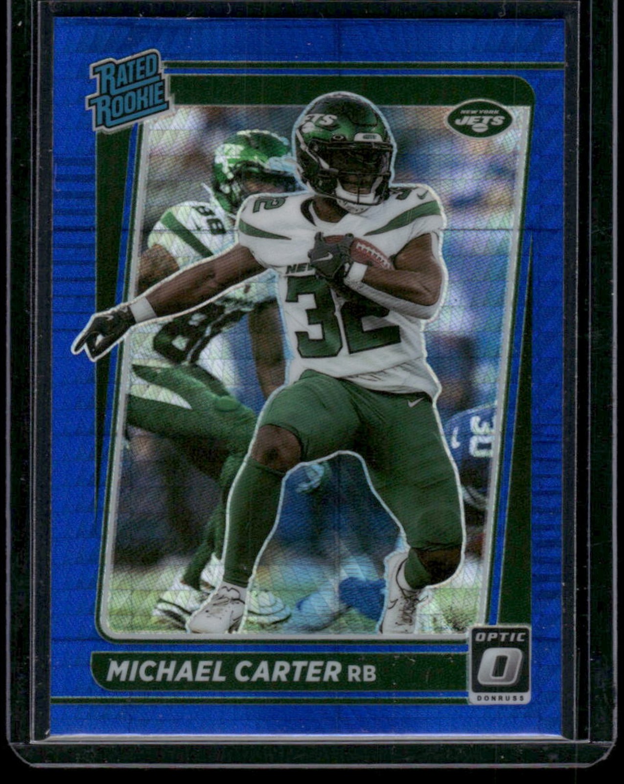 2021 Panini Donruss Optic Michael Carter Blue Hyper #235 RC Rated Rookie Jets