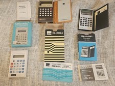 LOT OF 3 VINTAGE CALCULATORS SHARP EL-8024 EL313 ELSI MATE UNISONIC LC-202AA BOX