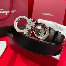 Salvatore Ferragamo Gancini Reversible Leather Belt Black Brown New