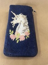 Vtg Stitch Zip Needlepoint Unicorn Eyeglass Case 1976 Alice Peterson Co.