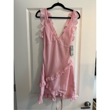 House of CB Tania Ruffled Slip Dress Large Rosehill Pink NWT