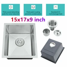 Undermount Single Bowl Sink Modern Kitchen Stainless Steel Bar Sink 15x17x9''