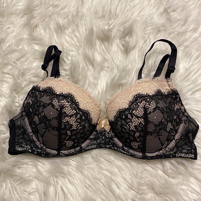 Adore Me 34C Bra Balconette Padded Push Up Underwire Back Closure Bow
