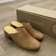 NEW Nisolo All Day Heeled Leather Heeled Mule in Almond Size 8