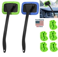 Car Window Cleaner Brush Kit with 5 Pieces Reusable Cloth Pads for Car Interior