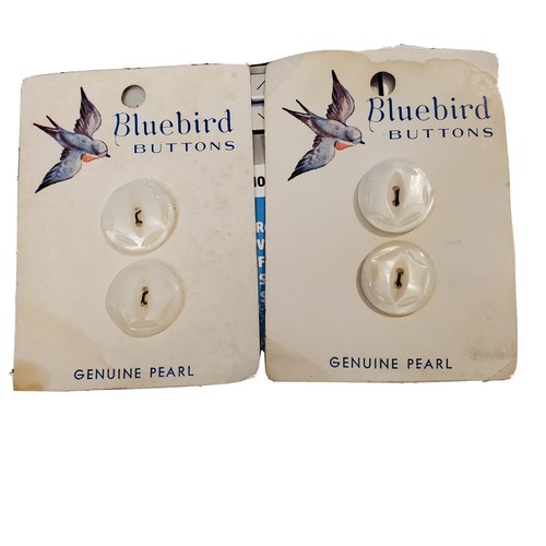 Bluebird Buttons 3/4" Genuine Pearl Set of 4 White Vintage New