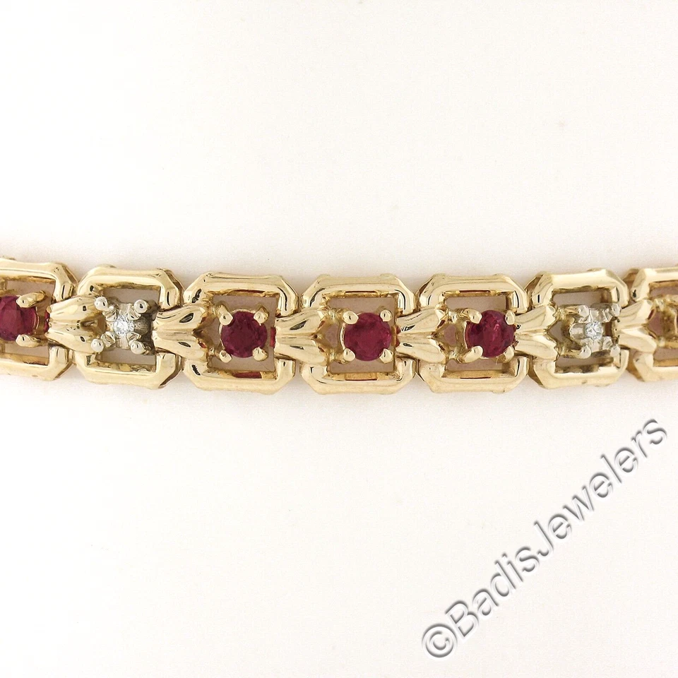 14k Gold 2.14ct Alternating Round Ruby & Diamond Open Square Chain Link Bracelet - Image 3 of 4