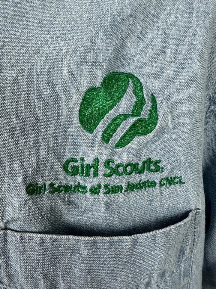 Vintage 90s Girl Scouts Denim Shirt Men L Short Sleeve Button Down San Jacinto - Image 4 of 4