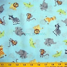 Safari Tots Animal Tossed Blue Nursery Cotton Fabric By The Yard
