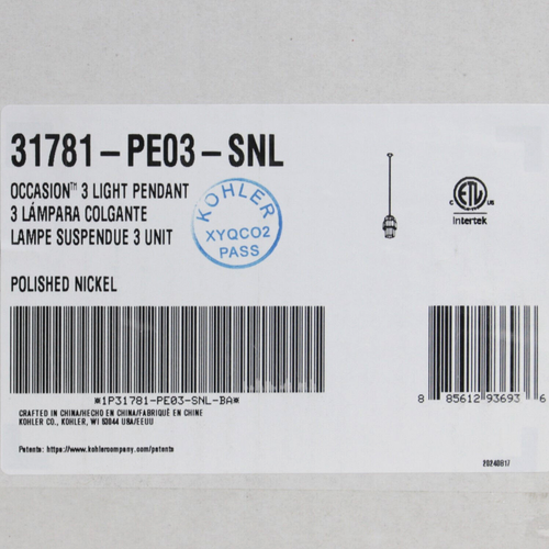 Kohler Occasion 3-Light 12" Diameter Pendant K-31781-PE03-SNL in Polished Nickel