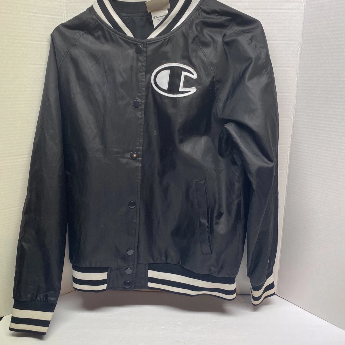 Mens Champion Varsity Letterman Jacket Vintage Black/White Medium Big C