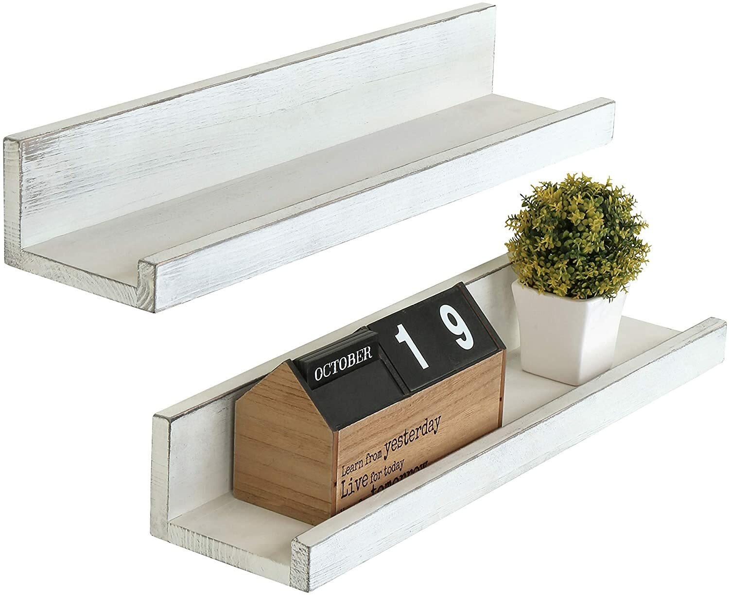 24Inch WallMounted Vintage White Wood Floating Shelves, Picture Ledge