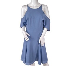 H by Halston Blue Sky Cold Shoulder Flutter Sleeve Gauzy Backless Dress Sz 6 NEW