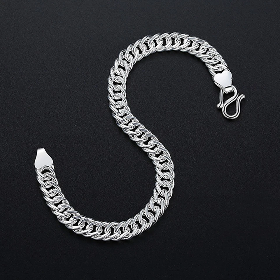 1PC Pure 999 Fine Silver Chain Men Women 10mm Curb Link Bracelet 42g/8.2inch - Image 3 of 4