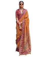 Women's Silk Blend Ethnic Motif Printed Saree With Unstitched Blouse
