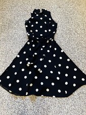 Lauren Ralph Lauren Dress Womens Sz 8 Black Polka Dot Sleeveless Flare Waist Tie