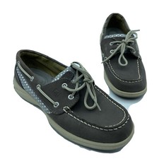 Sperry Top Sider Women Silver Polka Dot Brown Boat Shoe Size 6.5M Pre Owned