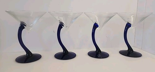 Set 4 Bicchieri Martini Libbey Bravura Blu Cobalto Stelo Curvo - Foto 2 di 4