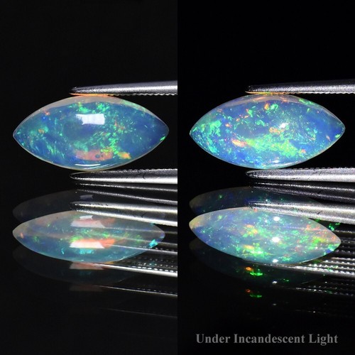 ๐ 1.24ct Marquise Cabochon Natural White Opal - Rainbow Flash, Ethiopia Gem
