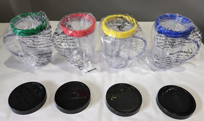 Magic Bullet Blender Mugs Cups With Lip Rings & Lids Replacement Parts NEW