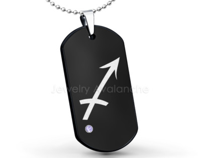 Schütze Sternzeichen Dog Tag Wolfram Anhänger - 0,07ct Tansanit Edelstein Anhänger