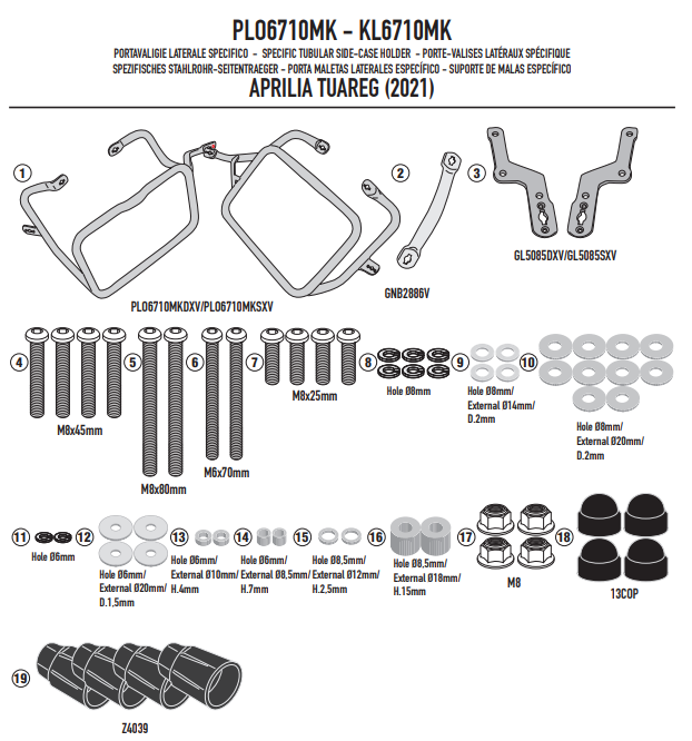 GIVI KIT Portavaligie laterale Monokey per Aprilia Tuareg 660 2021 2022