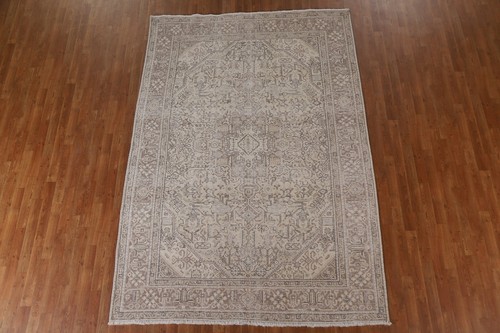 Geometric Muted Hand-knotted Tebriz Wool Area Rug 7'x10' Semi-Antique Carpet - Picture 2 of 12