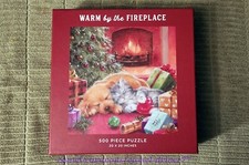 GALISON 500 Piece Jigsaw Puzzle WARM BY THE FIREPLACE Puppy Kitty Christmas Tree