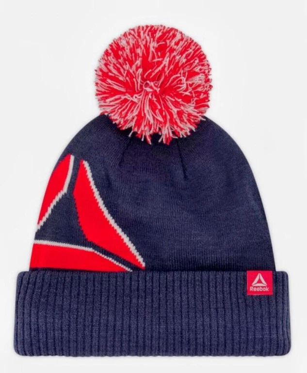 Логотип Reebok Intarsia Pom Pom Beanie новый с Ярлыками цвет темно-синий с красной отделкой - Изображение 2 из 4