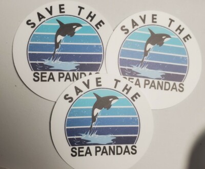 Save The Sea Pandas Whale Orca   STICKERS 3 PACK 