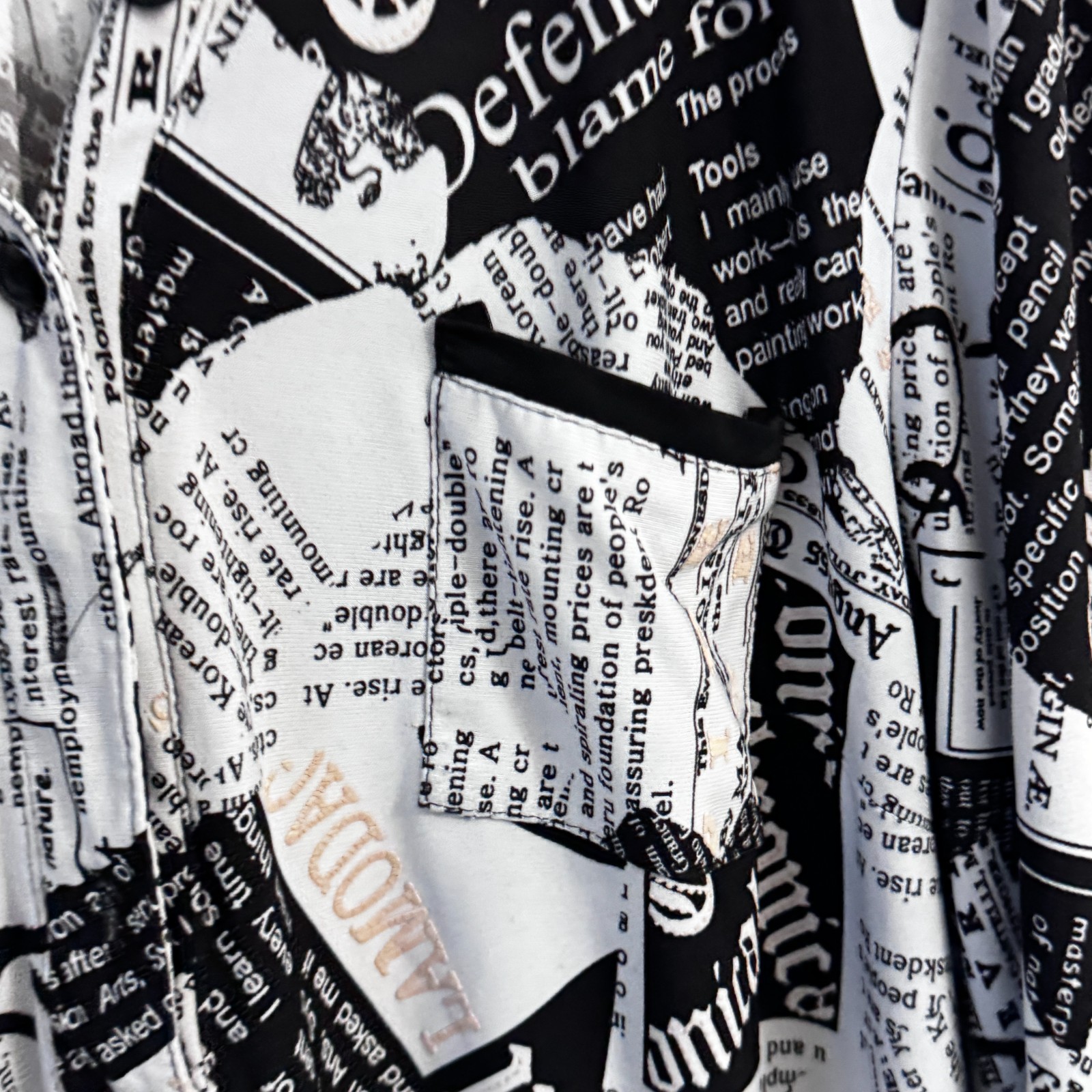 Darex Newspaper Print Button Up Blouse - Black & White image 3