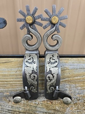 Floral Scrolls S Shank Design Western Riding Spurs