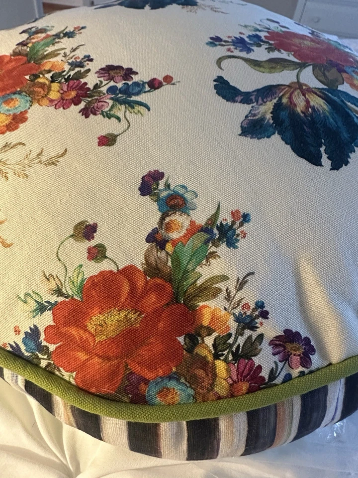 RARO MacKenzie-Childs mercado de flores redondas/rayas negras - lote de 8 (14” de ancho) Foto 3 de 4