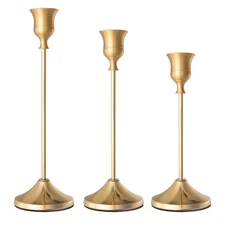 Candle Holders Set of 3, Gold Metal Candlestick Holders for Taper Candles, Ca...