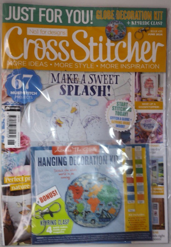 Cross Stitcher magazine June 2026 Make a sweet splash +Hanging decoration kit