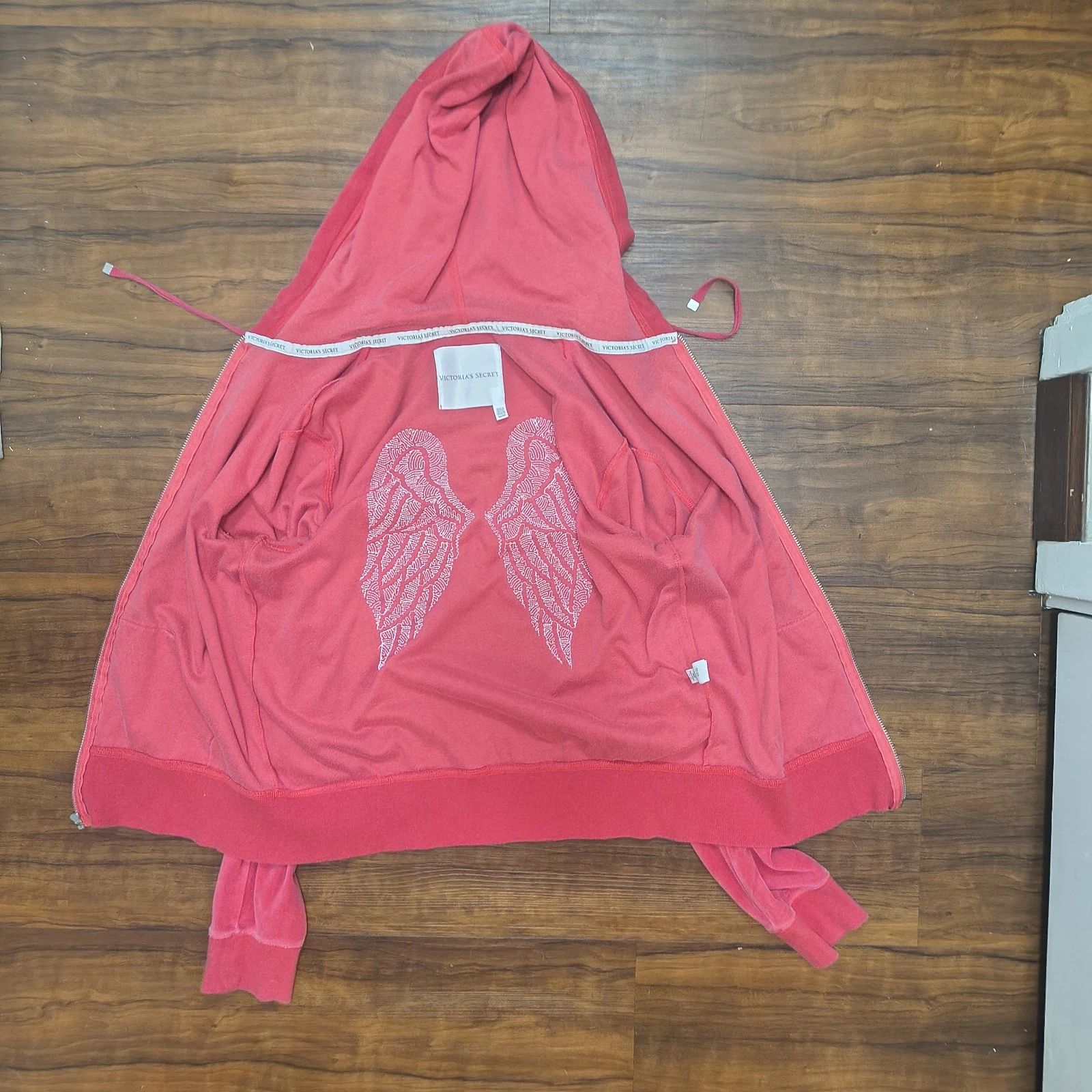 UNDERCOVER Felpa con cappuccio Victorias Secret taglia M Y2K ali d'angelo paillettes velluto magenta