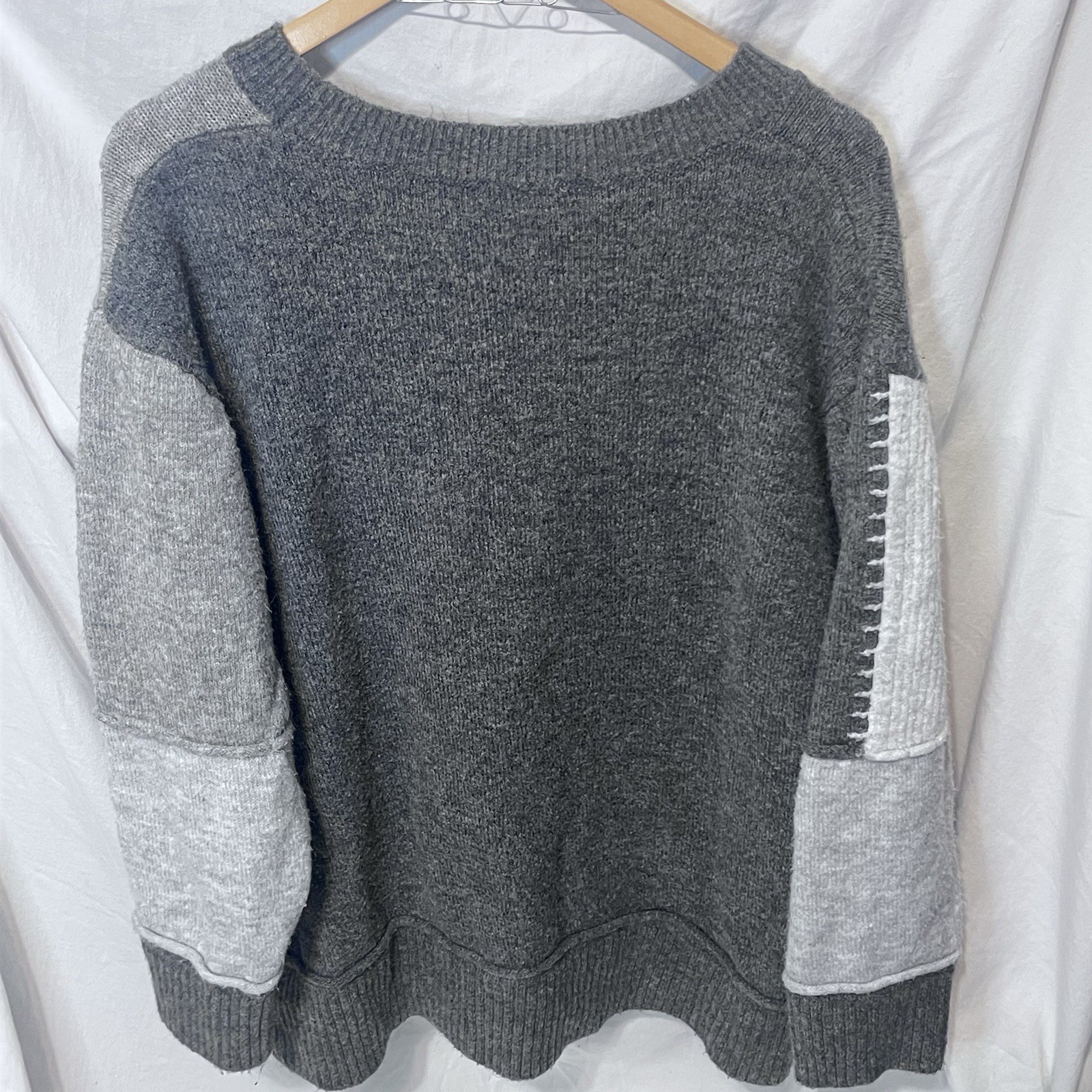 ZARA Oversized Patchwork  Pullover Sweater S  Gra… - image 9